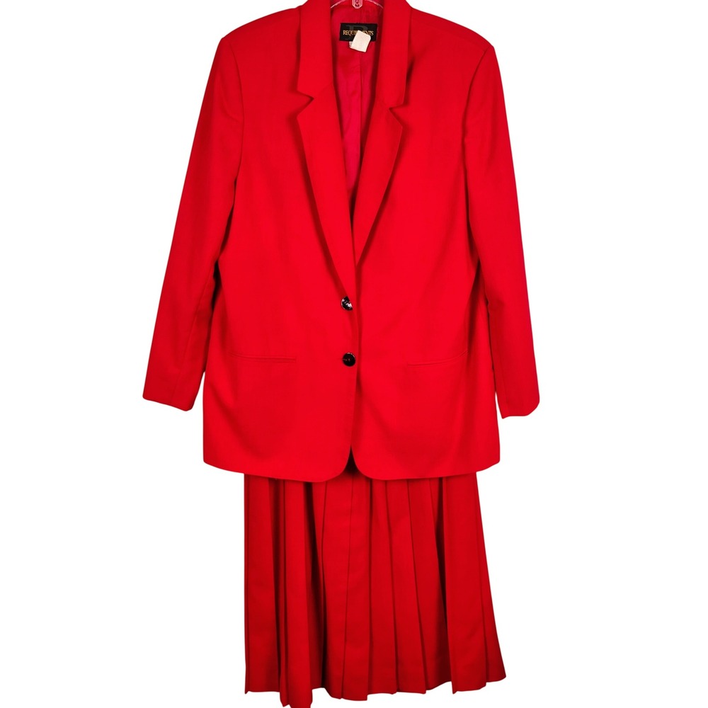 Womens SZ 14/18 Requirements Skirt Suit Set Red Pleated Vintage 90s Officecore